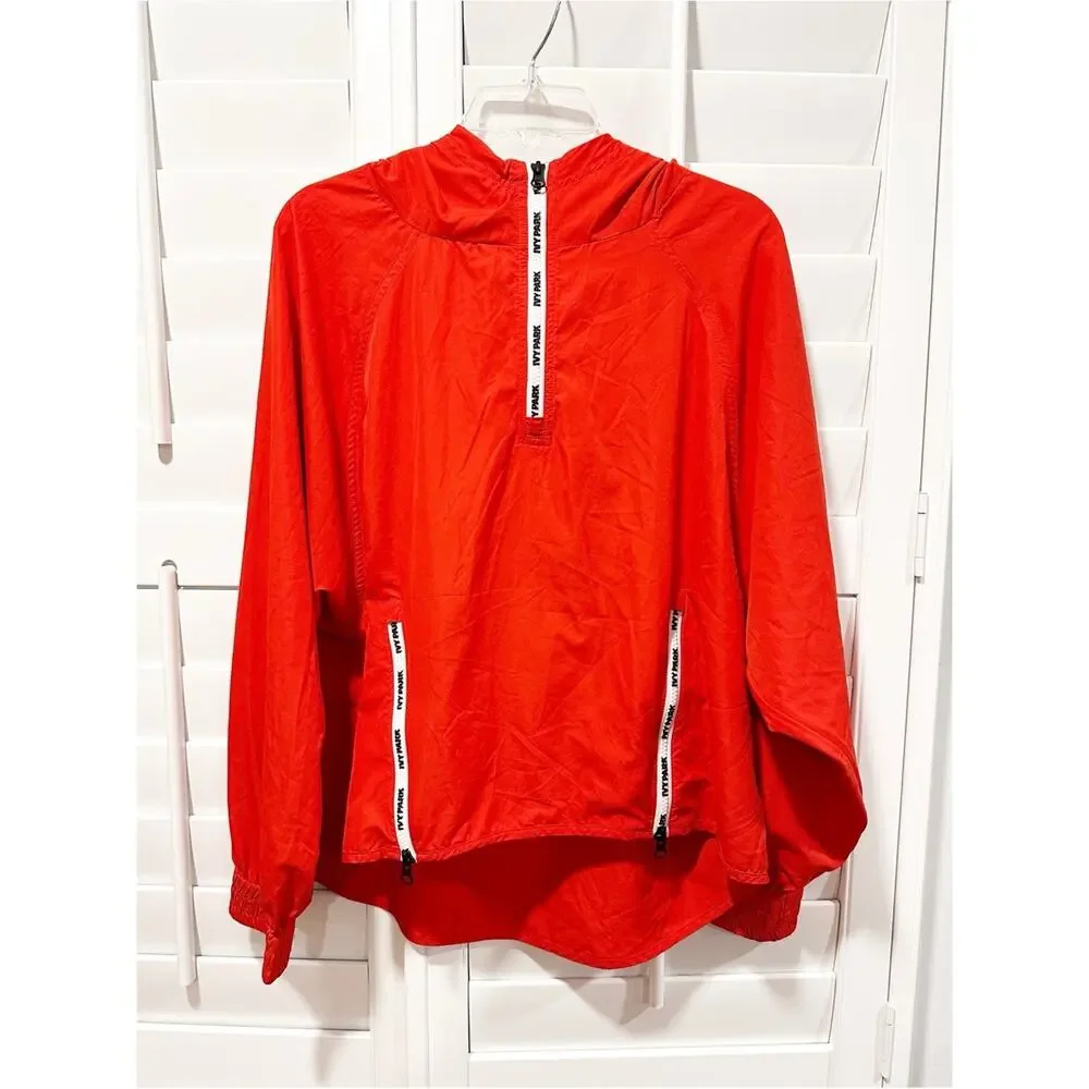 IVY PARK Red Hooded Windbreaker Pullover Jacket S Oversized Zip Pocket Athletic